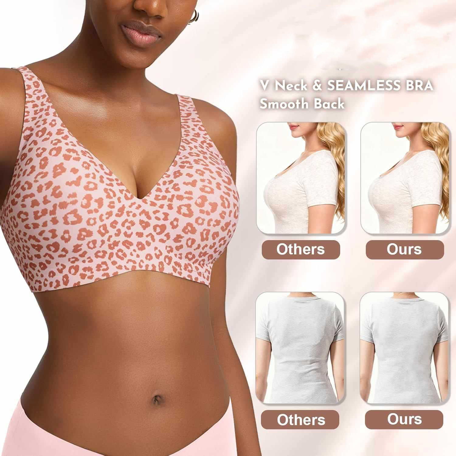 Women's Seamless Pink Leopard  - огляд і ціна Plunge Bra Push Up